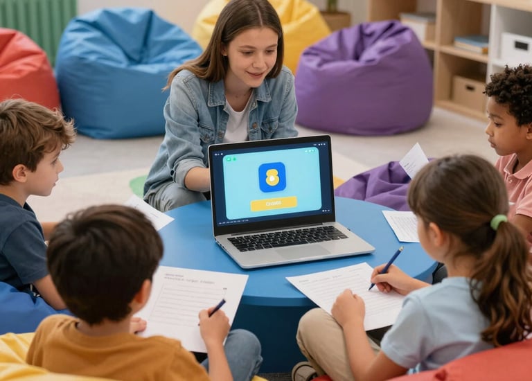 Group of students interacting with AI-powered exhibits at a historical site.