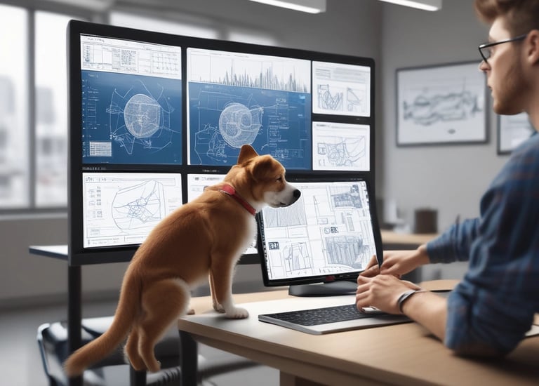 A modern warehouse with rows of smart pet feeders ready for shipment.