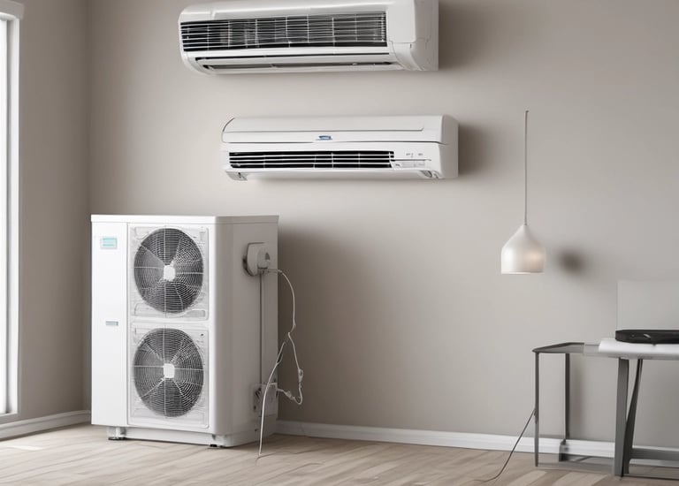 Technician installing a new air conditioning unit outside a family home on a sunny Florida day.