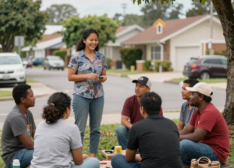 A happy family enjoys a healthy backyard meal in front of a home with solar panels.