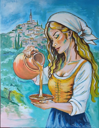 La lavandière qui verse de l'huile d'olive