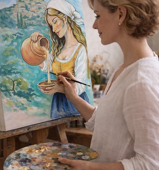 Miska en train de peindre un tableau