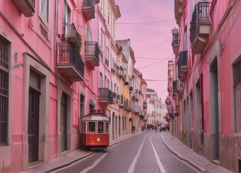 A charming street in a Portuguese village with colorful houses.