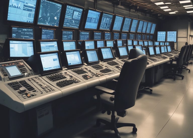 A technician calibrating a water treatment plant control panel at sunrise