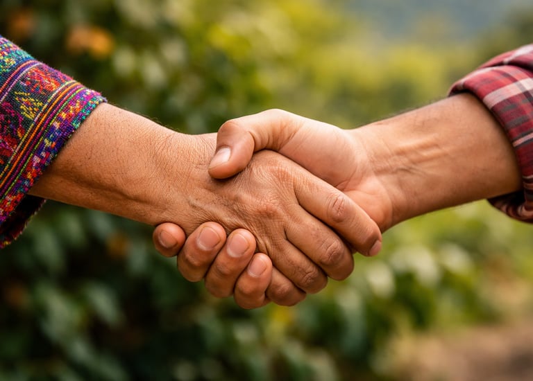 Primer plano de un firme apretón de manos entre dos artesanos que simboliza un comercio justo