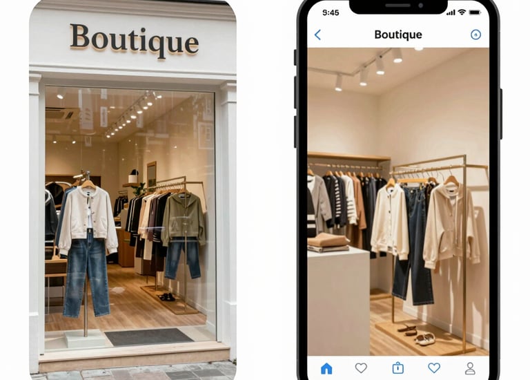 Before and after images showing a boutique clothing store’s social media engagement growth.