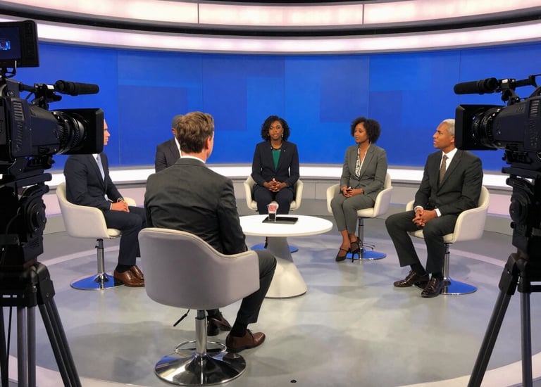 African and French business leaders discussing trade opportunities in a modern conference room.