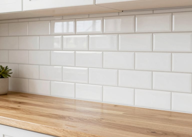 Stylish living room with new flooring and modern tile accents.