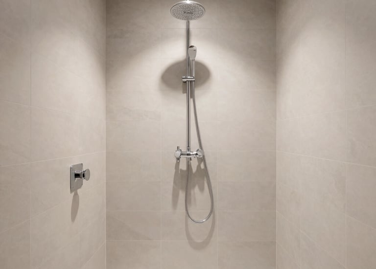 A completed bathroom renovation featuring modern tiles and fittings.