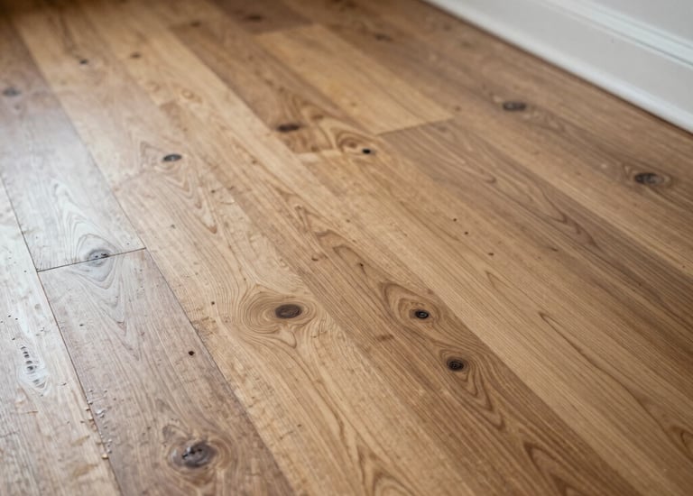 Brightly painted living room with freshly installed hardwood flooring.