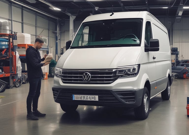 Close-up of expert reviewing vehicle documents and inspection checklist.