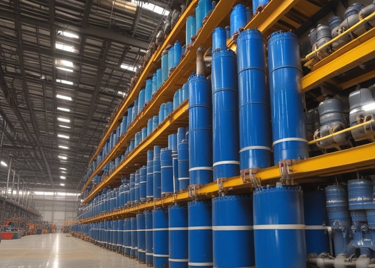 Workers assembling pipelines under a bright blue sky in Maracaibo.