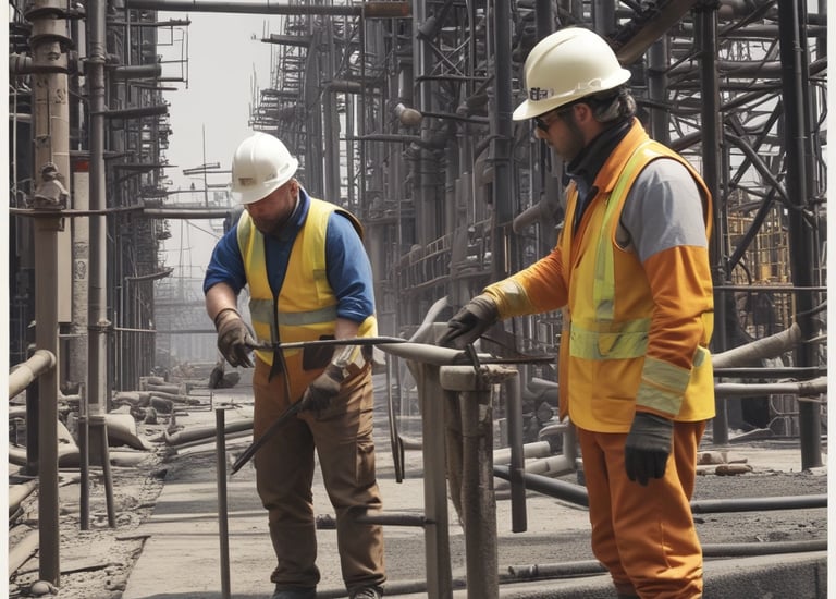 A team of engineers inspecting oil rig equipment at a Venezuelan oil field.