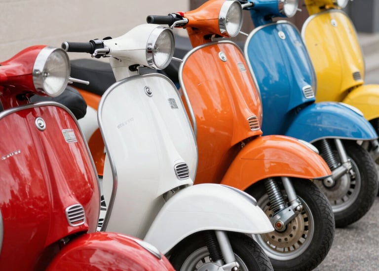 Group of electric vespas lined up ready for a city tour.