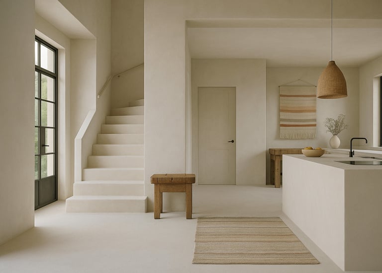 Escalier intérieur enduit en Stucco Latte, finition lisse et veloutée