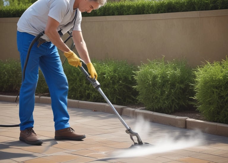Sparkling clean terrace tiles with sunlight reflecting off the surface