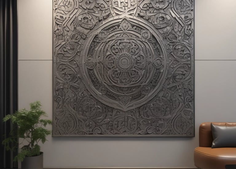 Artistic metal decoration pieces displayed in a stylish interior setting.