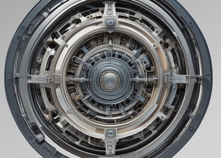 Engineers inspecting a wind turbine in a green field at sunset.