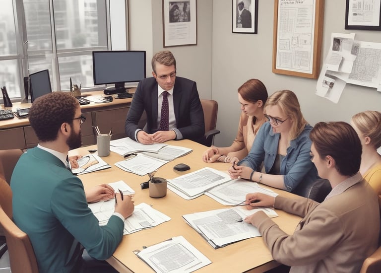 A consultant explaining financial charts to a small business team in a modern office.