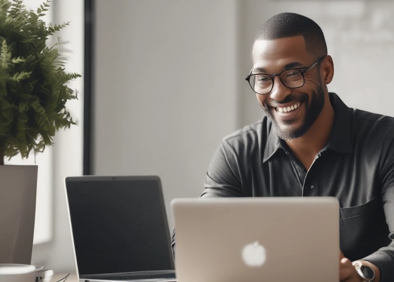 A small business owner reviewing financial documents on a laptop in a cozy home office.