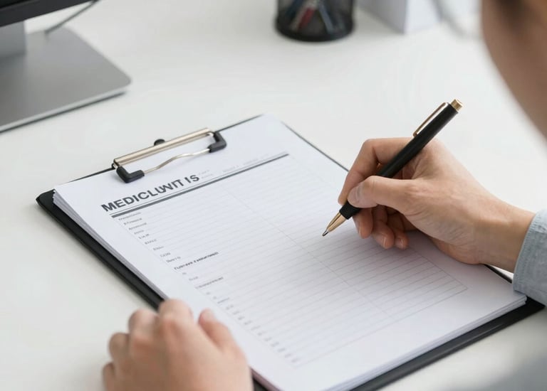 Close-up of a dental professional inspecting a precision dental device.