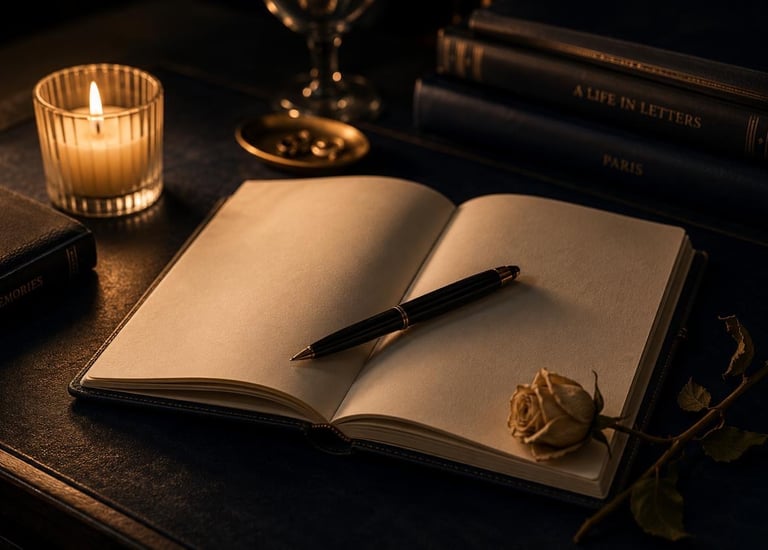 Open notebook with pen and rose bespoke experience planning for couples Dubai