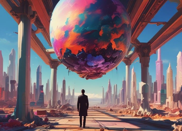 An artist’s desk with colorful graphic design drafts and digital tablets glowing under soft light.