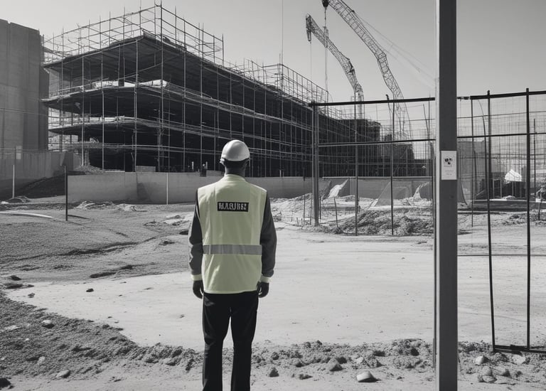 Security guard attentively monitoring a busy corporate lobby.