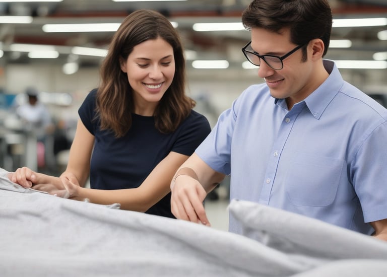 Put the woman in business attire. Put the man in a manufacturing uniform.