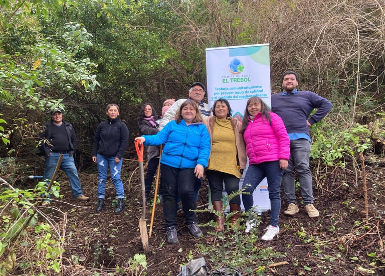 Equipo de EcoRumbo en jornada de plantación junto a la comunidad en Chiloé, promoviendo restauración