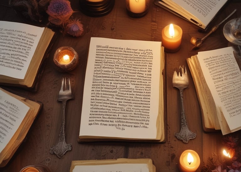 Book surrounded by candles.