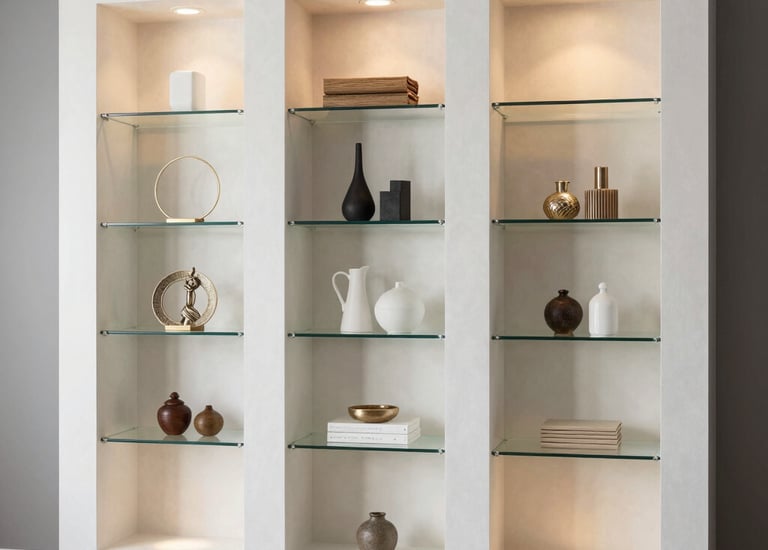 Drywall ceiling with geometric design and soft LED lighting in a modern kitchen.