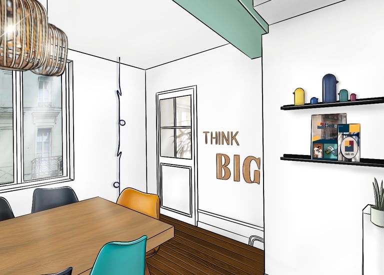 Salle de réunion avec inscription "Think Big"