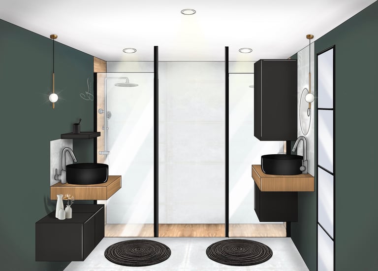 Salle de bain avec double douches et double vasques