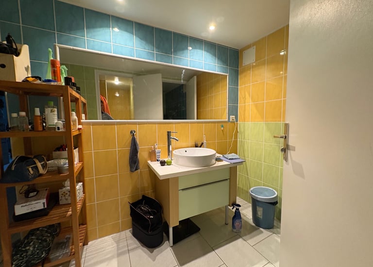 Salle de bain colorée avec vasque