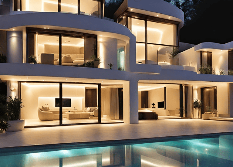 a large house with a pool and a swimming pool