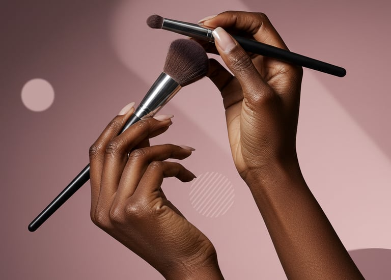 a woman's hands holding a makeup brush