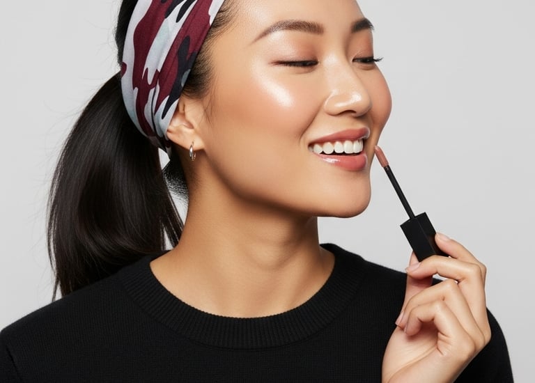 Woman applying lip gloss