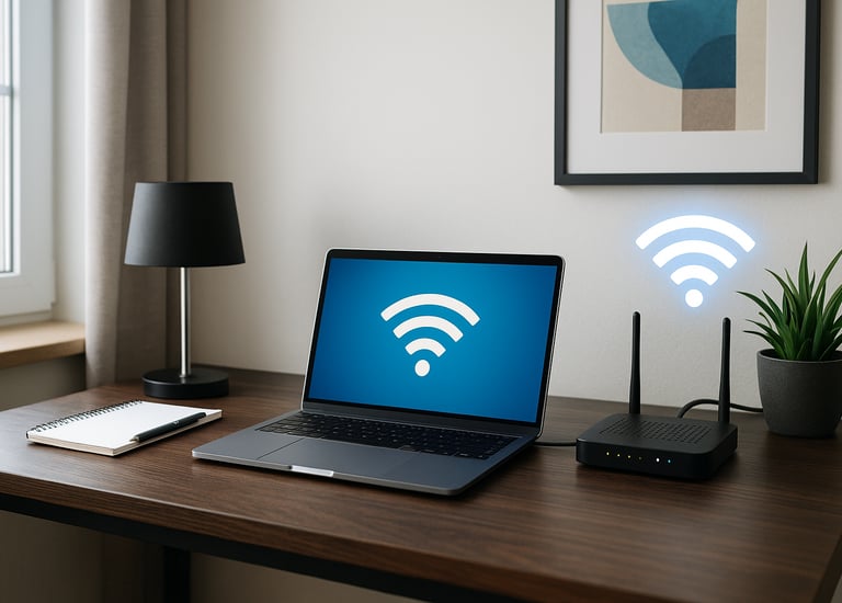 Home office with Wi-Fi router — TrinityLinc networking Ontario