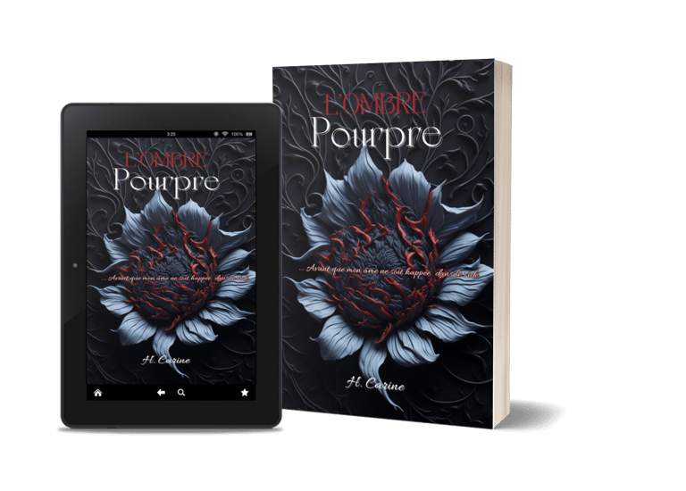 Mockup du livre "L'ombre pourpre", romantasy de Carine Henry, auteure.