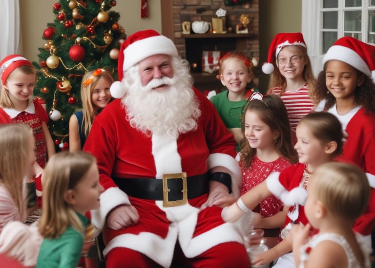 A small Santa Claus figurine with a long white beard and red attire stands out against a warm, blurred background. The lighting creates a cozy and festive atmosphere with soft highlights.