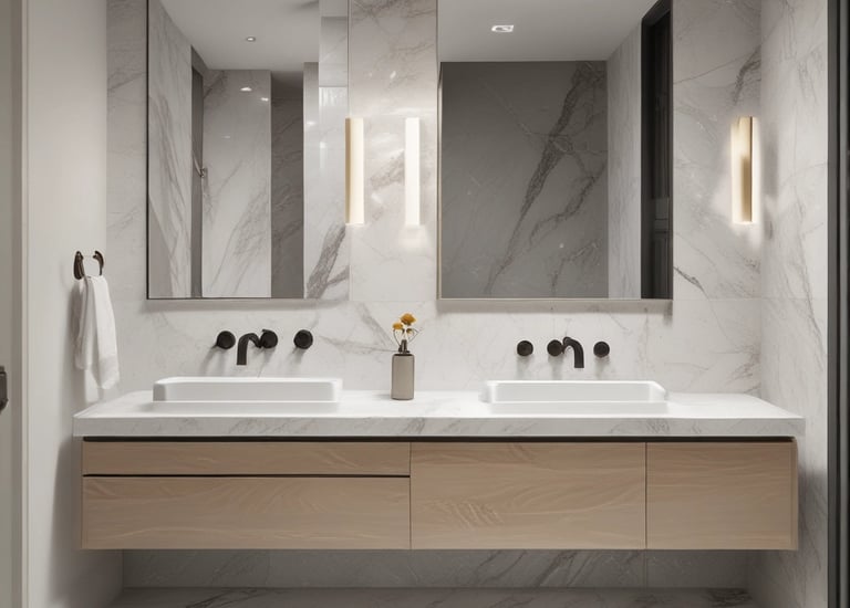 Contemporary bathroom with custom Italian vanity cabinetry
