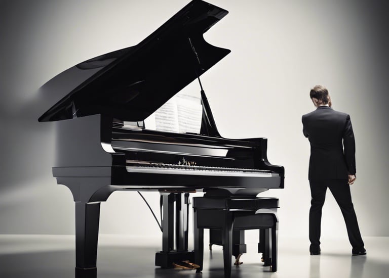 a man in a suit playing a piano