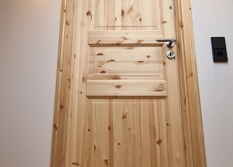 Instalación de puerta de madera maciza en vivienda reformada en Mallorca por ZEGA