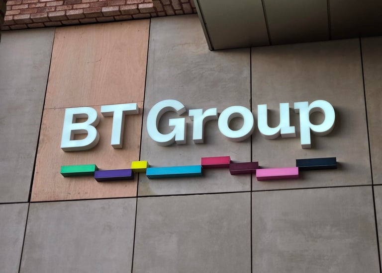 Illuminated exterior signage installed for BT Group office building