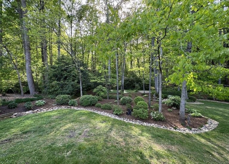 Mulch and River Rock Flowerbed