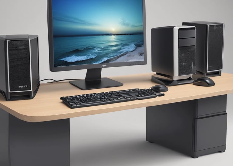 A busy electronics store with multiple counters and customers. Several advertisements and electronics brand logos, such as Canon and SanDisk, are visible on the walls. Customer service representatives in uniform are assisting customers. The setting is dimly lit, giving it an indoor market ambiance.