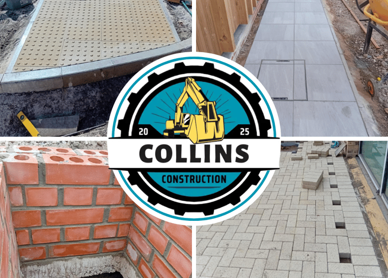 a collage of photos of a construction site