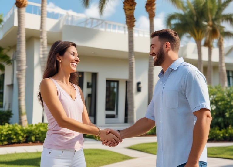A partially constructed two-story house with a garage door frame is visible. The exterior features a combination of gray brick and unfinished walls covered with Tyvek wrap. To the side, there's construction machinery and building materials scattered on the ground.