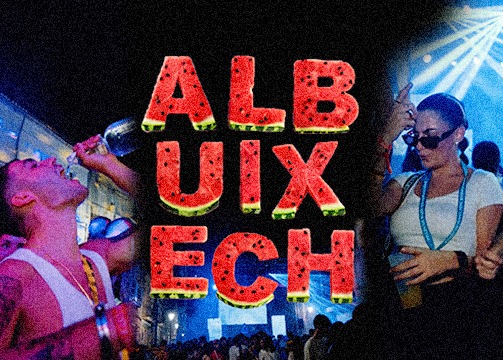 a woman drinking watermelon at a festival